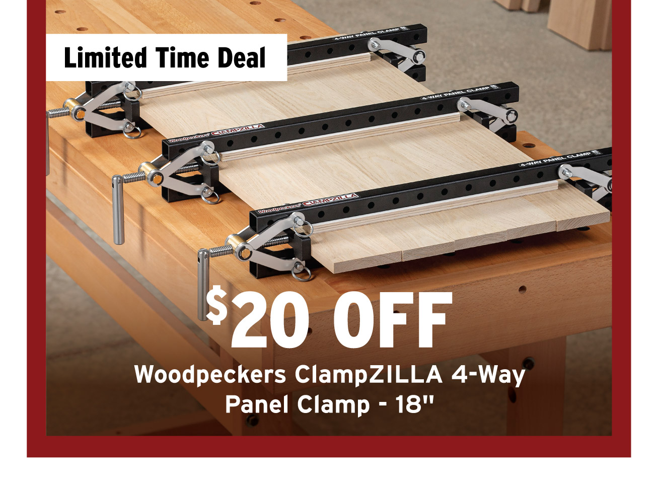$20 Off Woodpeckers ClampZILLA 4-Way Panel Clamp - 18"
