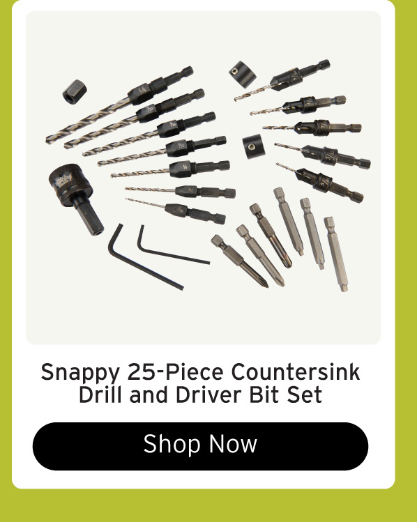 New Snappy Drill, Driver and Countersink Set for Woodworking - 25 Piece