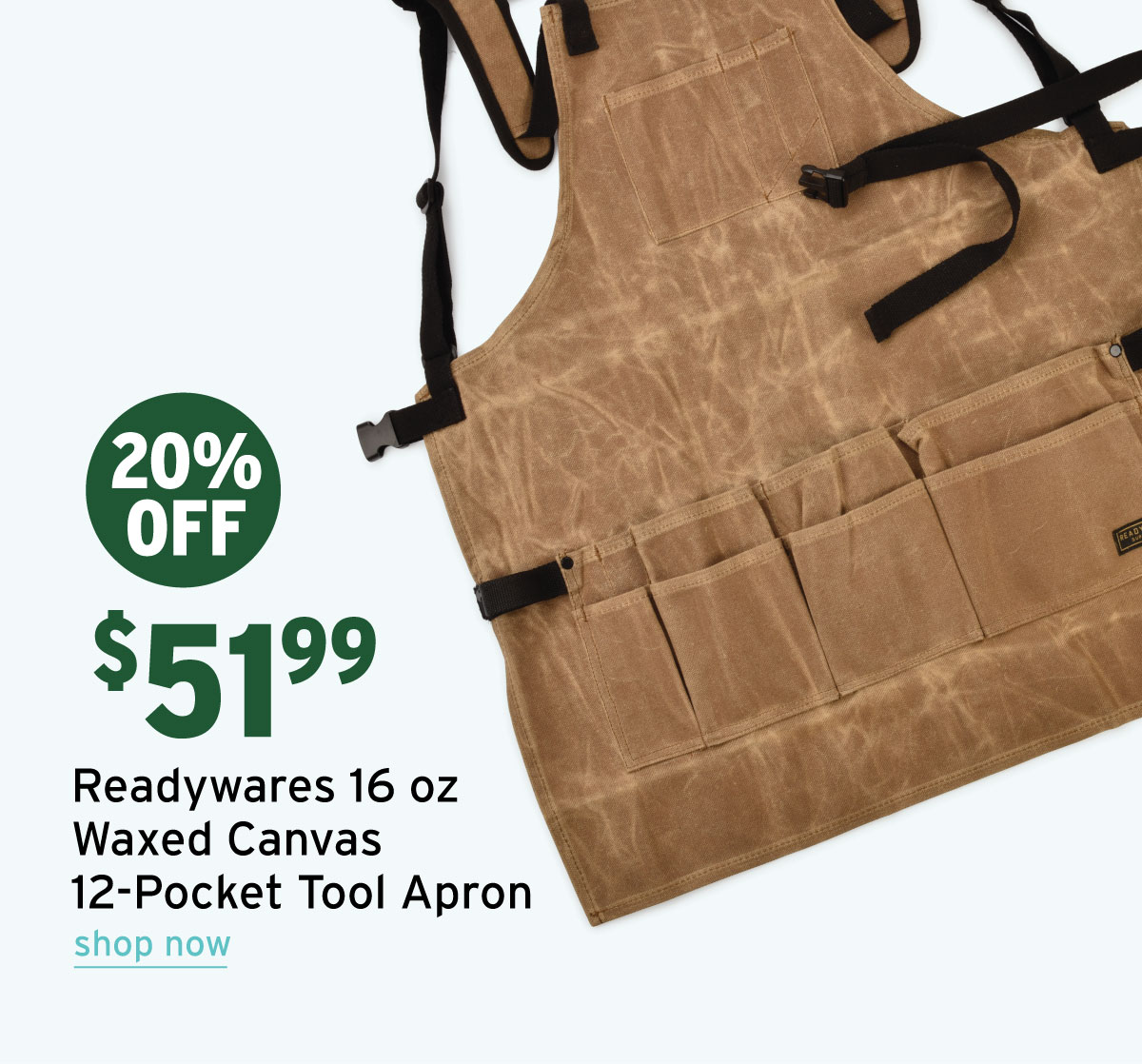 Readywares 12-Pocket Tool Apron - 16 oz Waxed Canvas - 26-1/2" Length