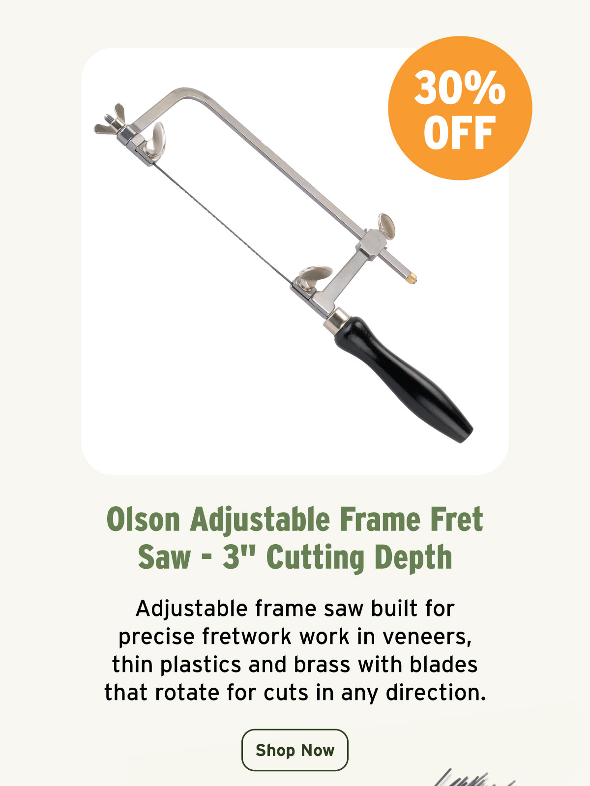 Olson Adjustable Frame Fret Saw - 3" Cutting Depth