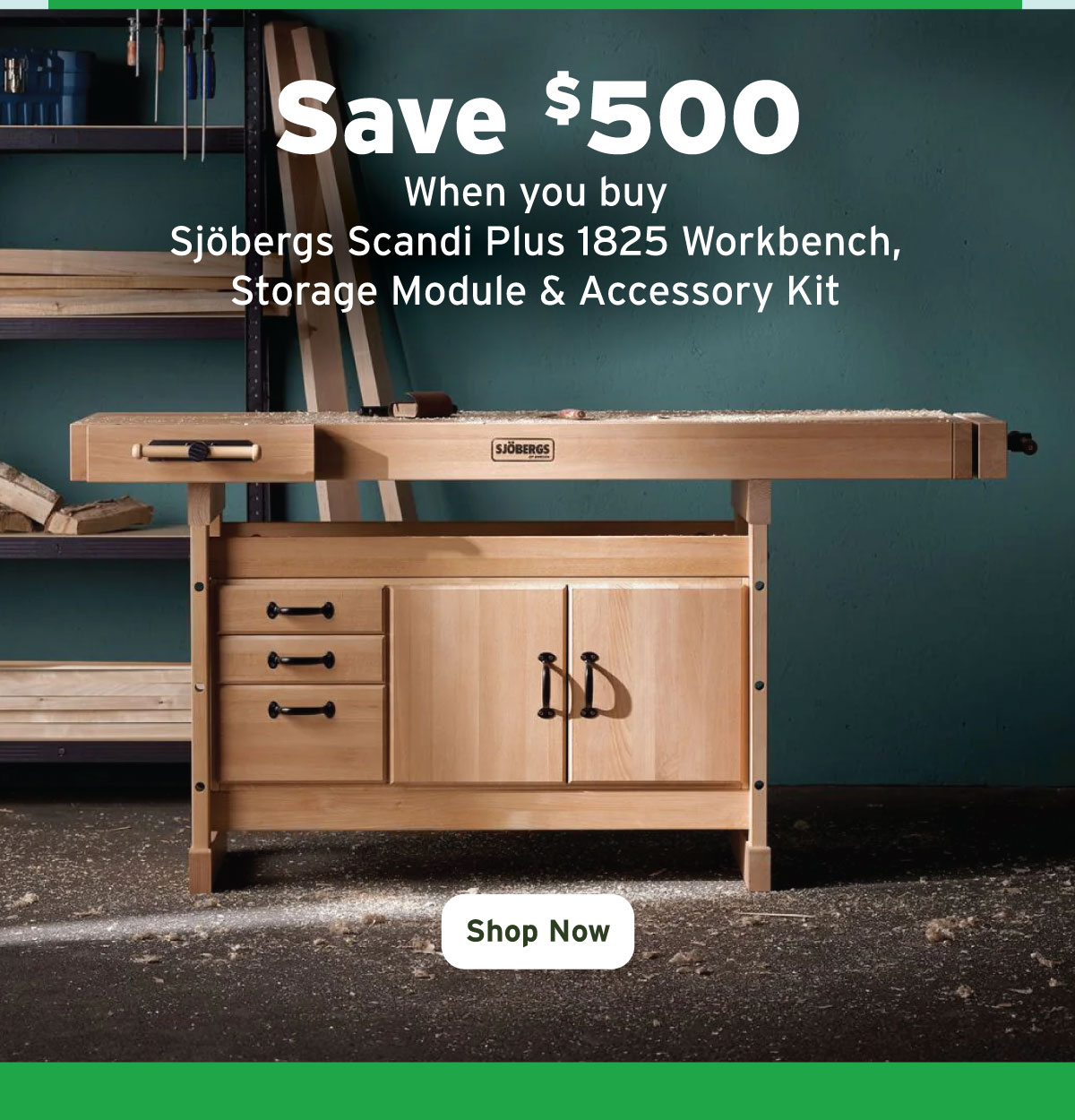 Sjöbergs Scandi Plus 1825 Workbench with SM03 Storage Cabinet and Accessory Kit