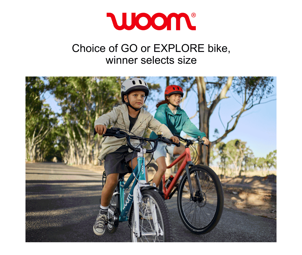 Prizes include a woom GO or EXPLORE bike of winner's choice, two 1000 Hours Outside + Cosmo smartwatch bundles with one year of service, and two duffel bags, hammocks, lunchboxes, and towels from 1000 Hours Outside