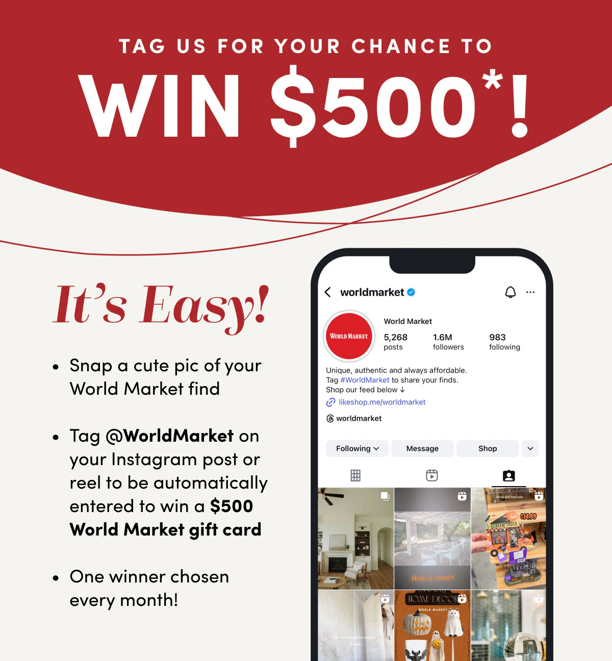 TAG US FOR YOUR CHANCE TO WIN $500*!