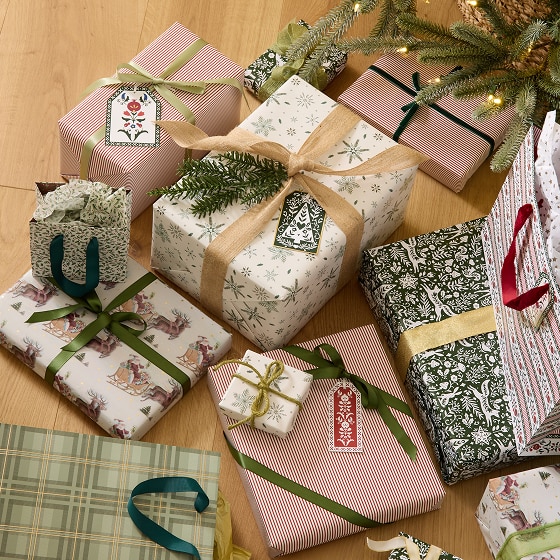Holiday Wrapping Paper bags and trim