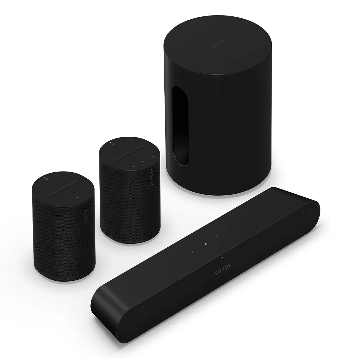 Image of Sonos Immersive Set with Ray Compact Soundbar, Sub Mini Wireless Subwoofer, and Pair of Era 100 Wireless Smart Speakers