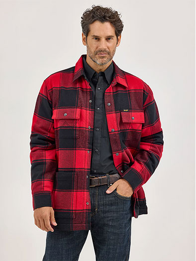 Men's Wrangler Sherpa Lined Flannel Snap Shirt Jacket