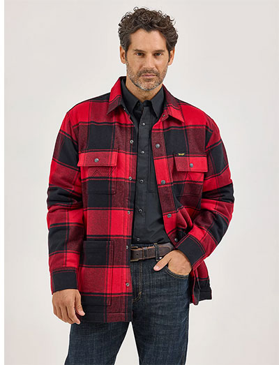 Men's Wrangler Sherpa Lined Flannel Snap Shirt Jacket