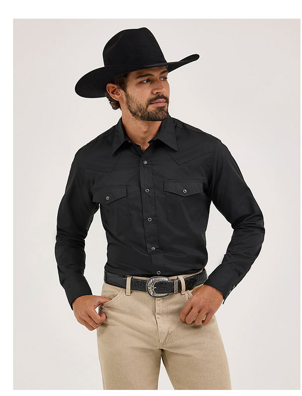 Wrangler Western Snap Shirt Long Sleeve Solid Broadcloth