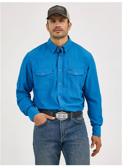 Men's Wrangler Performance Snap Long Sleeve Solid Shirt