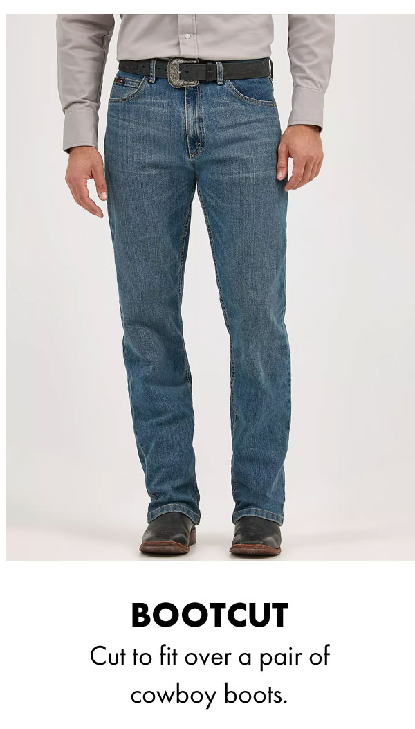Bootcut Cut to fit over a pair of cowboy boots.