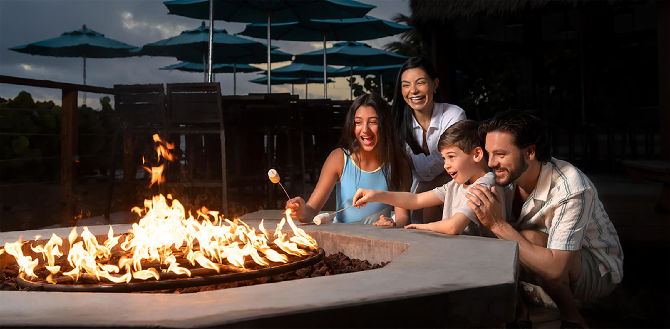 Family by firepit