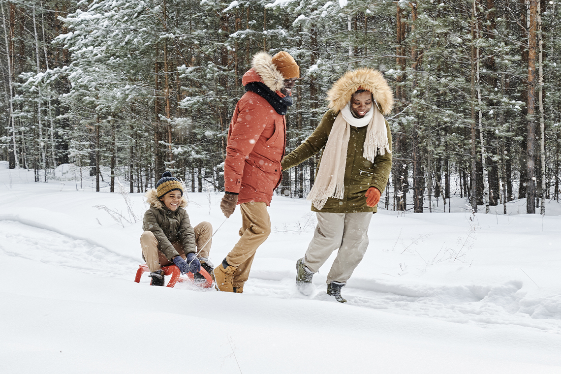 Family playing in snow