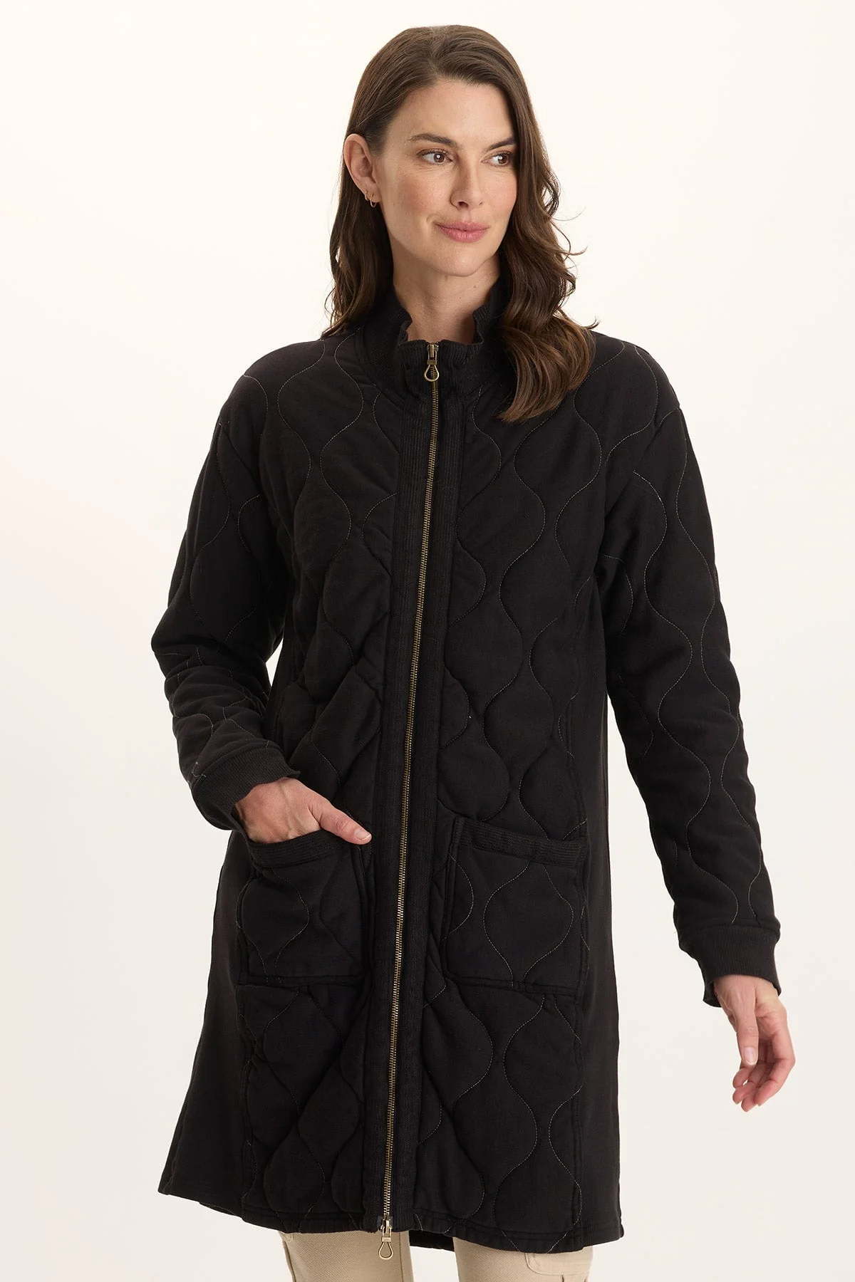 Image of Torston Quilted Longline Double Zipper Coat