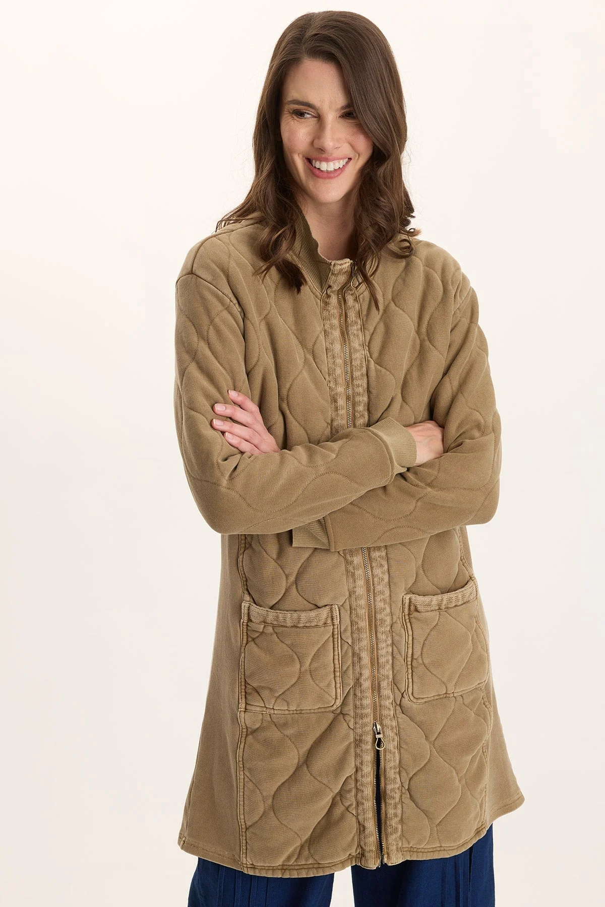 Image of Torston Quilted Longline Double Zipper Coat