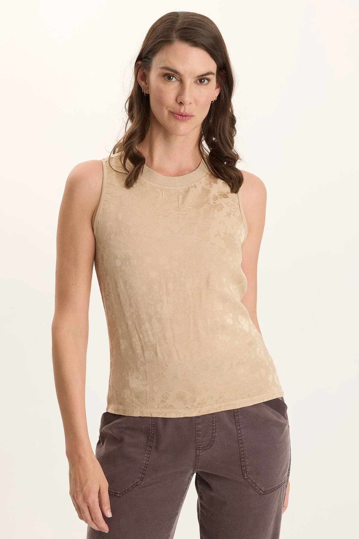 Image of Mahala Textured Satin Embossed Crew Neck Tank