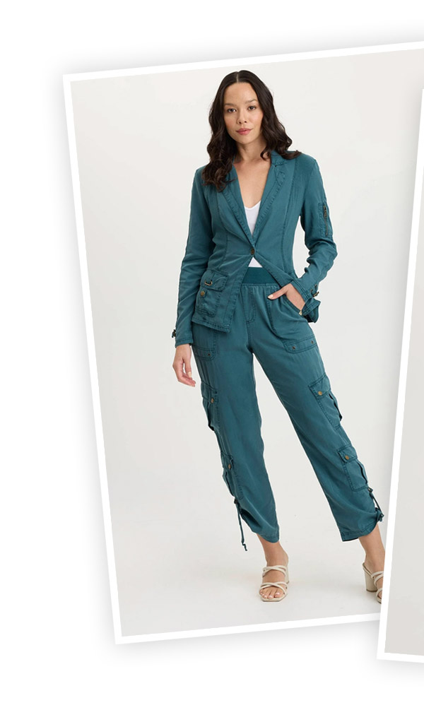 Stratford Twill/Jersey 3/4-Sleeve Blazer Jacket