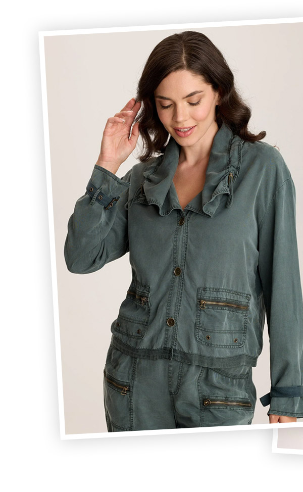 Oziel Twill Utility Jacket with Drawstring Collar