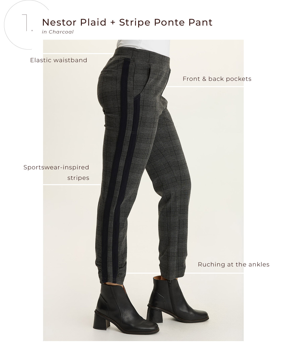 1. Nestor Plaid + Stripe Ponte Pant