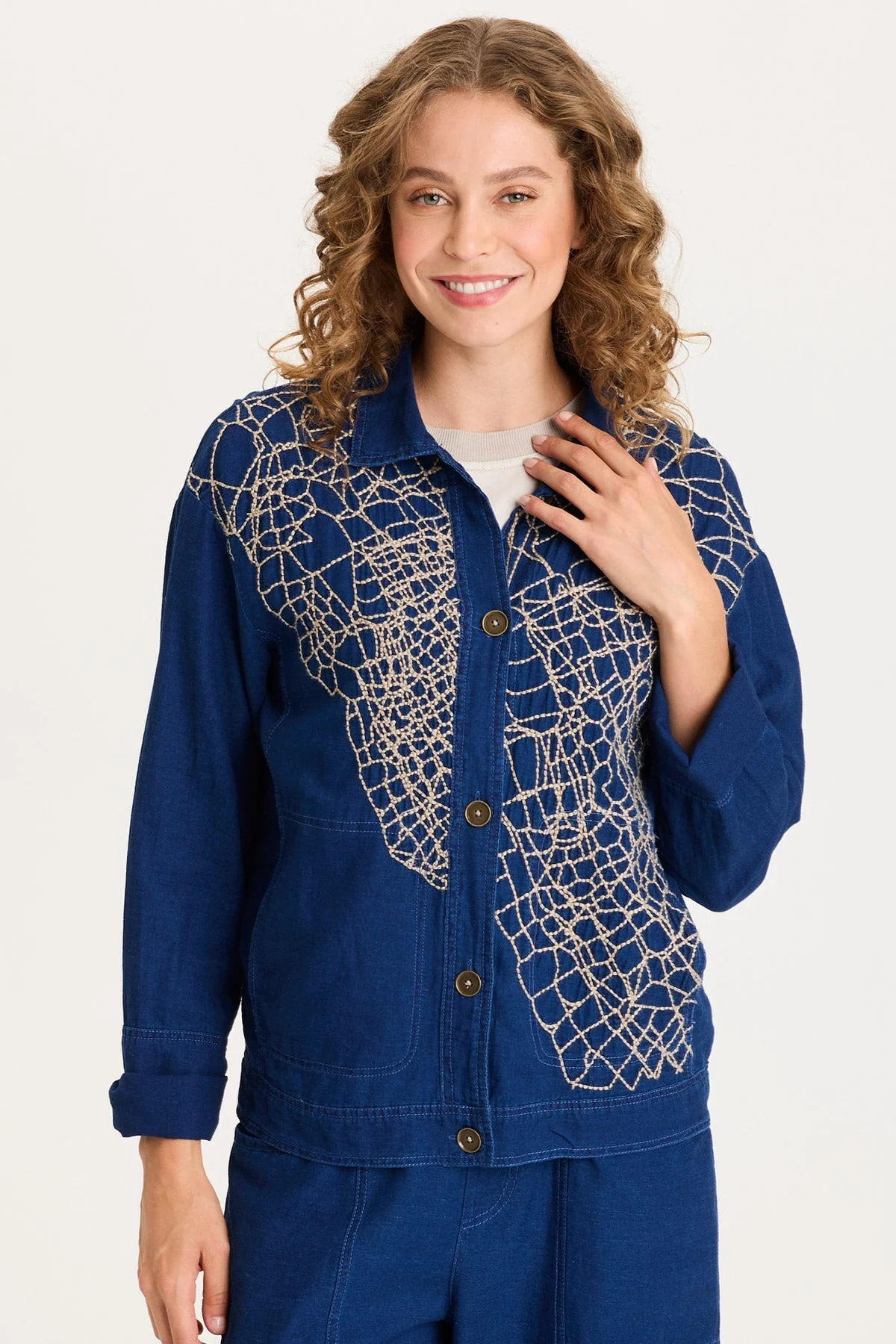 Image of Helm Embroidered Mock-Denim Jacket