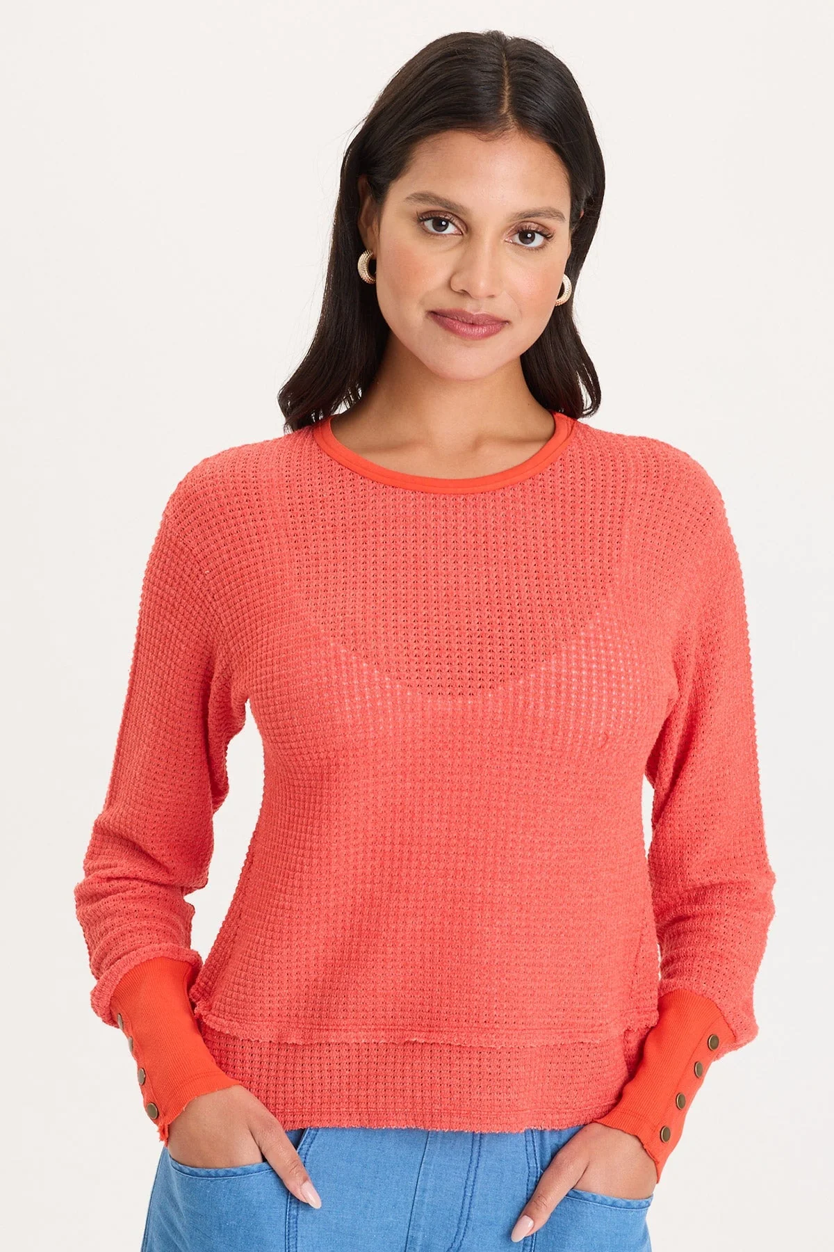 Image of Kelsoe Buttoned Cuffs Thermal Long Sleeve Top