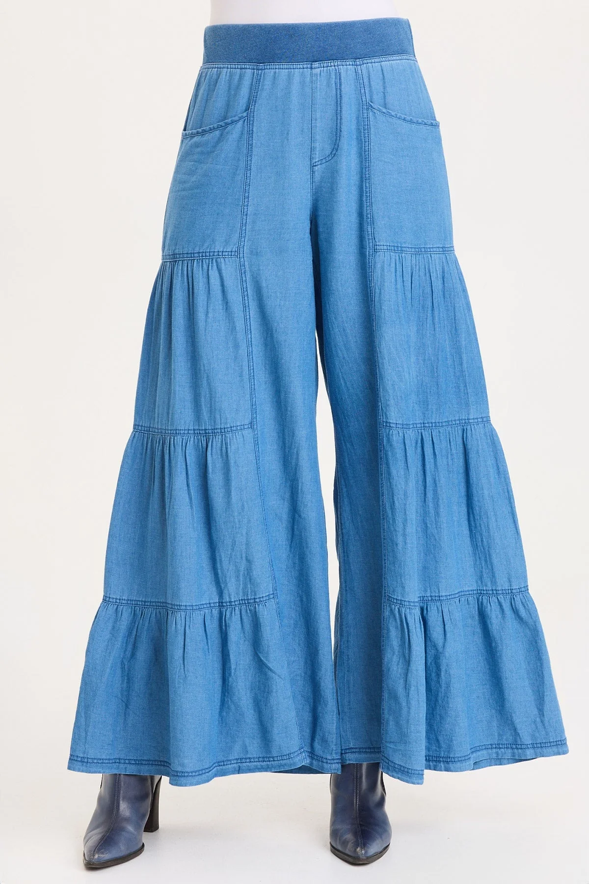 Image of Dugan Mock-Denim Side Tiered Wide Leg Pant