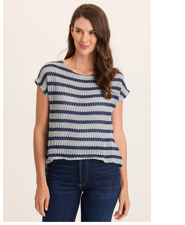 Lawder Stripe Knit Waterfall Back Top  in Carefree Pigment