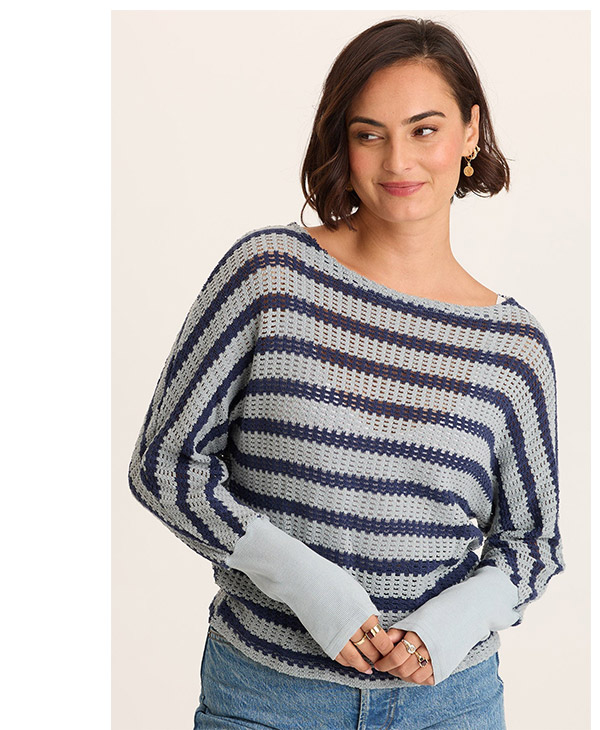 Gowen Stripe Knit Kimono Long Sleeves Top  in Carefree Pigment