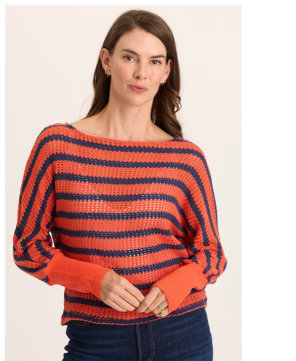 Gowen Stripe Knit Kimono Long Sleeves Top in Whiplash
