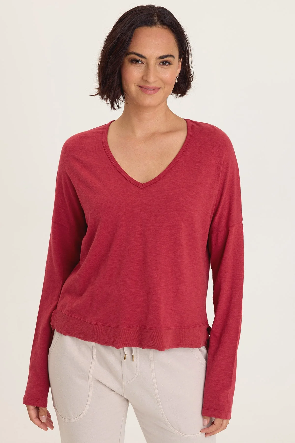 Image of Odilia High-Low Long Sleeve V-Neck Top