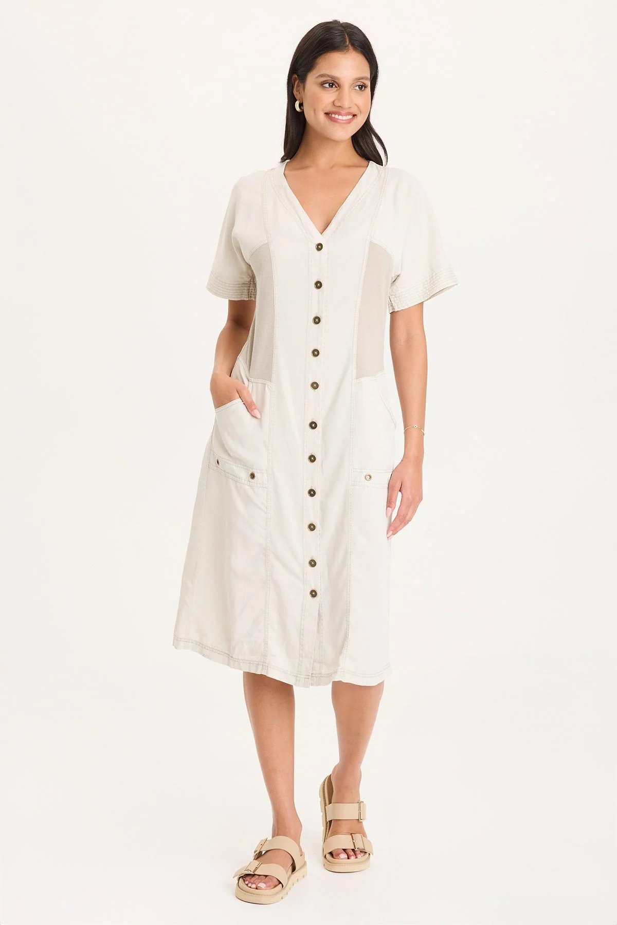 Image of Addair Button-Up Short Sleeve Twill Dress