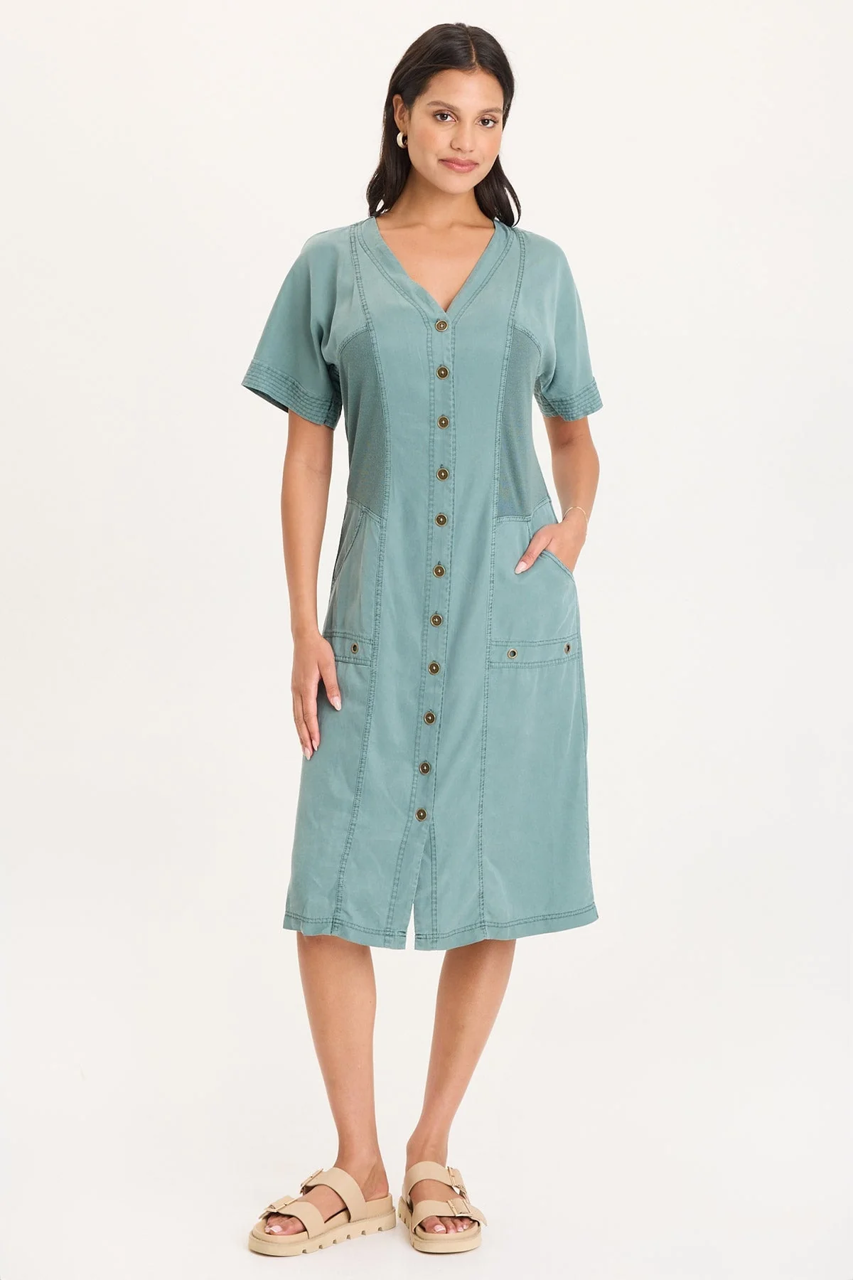 Image of Addair Button-Up Short Sleeve Twill Dress