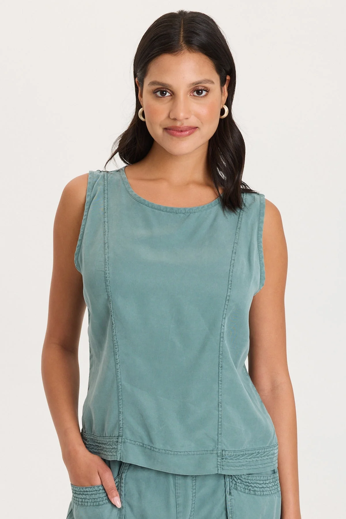 Image of Davies Stitched Hem Twill/Jersey Tank