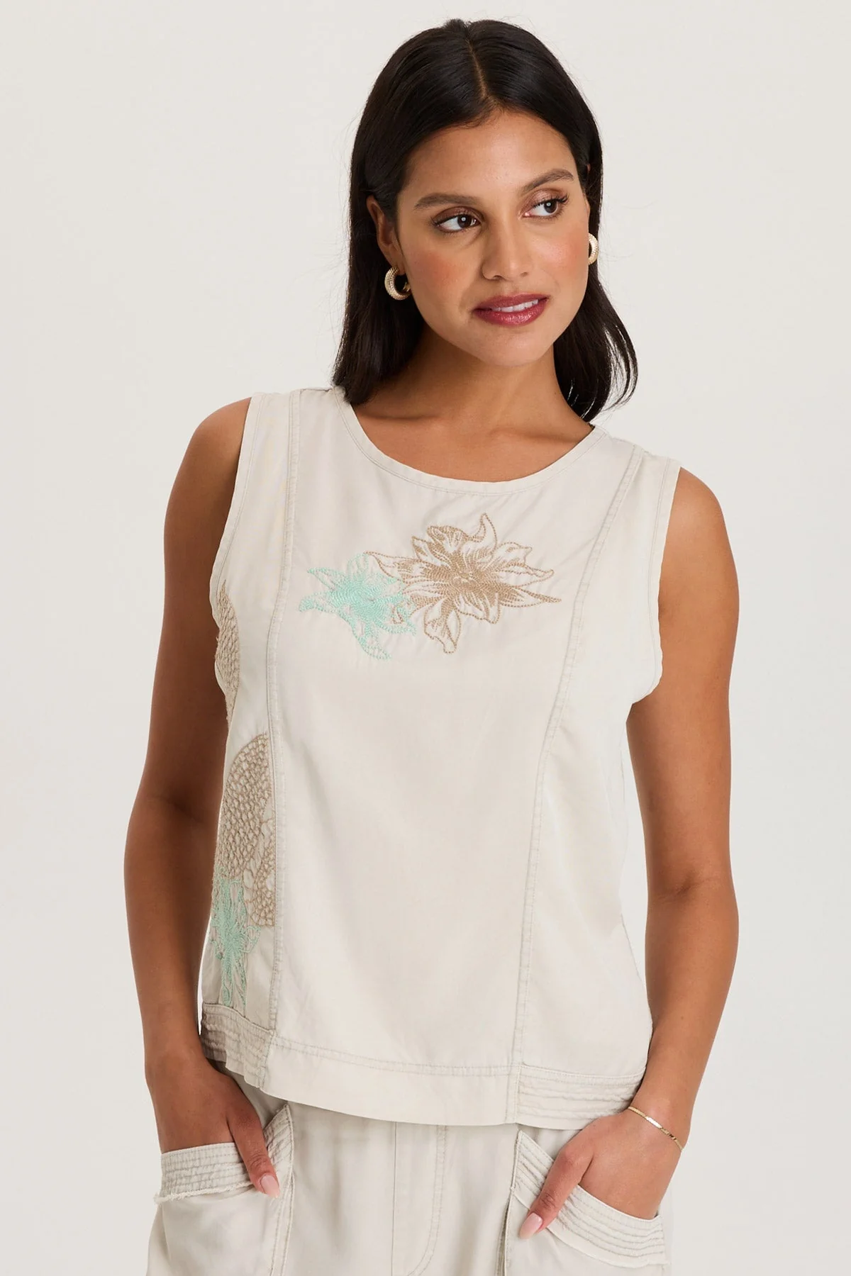Image of Davies Embroidered Twill/Jersey Tank