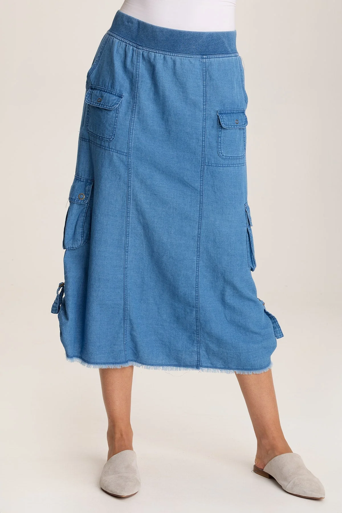 Image of Chesney Mock-Denim Cargo Midi Skirt
