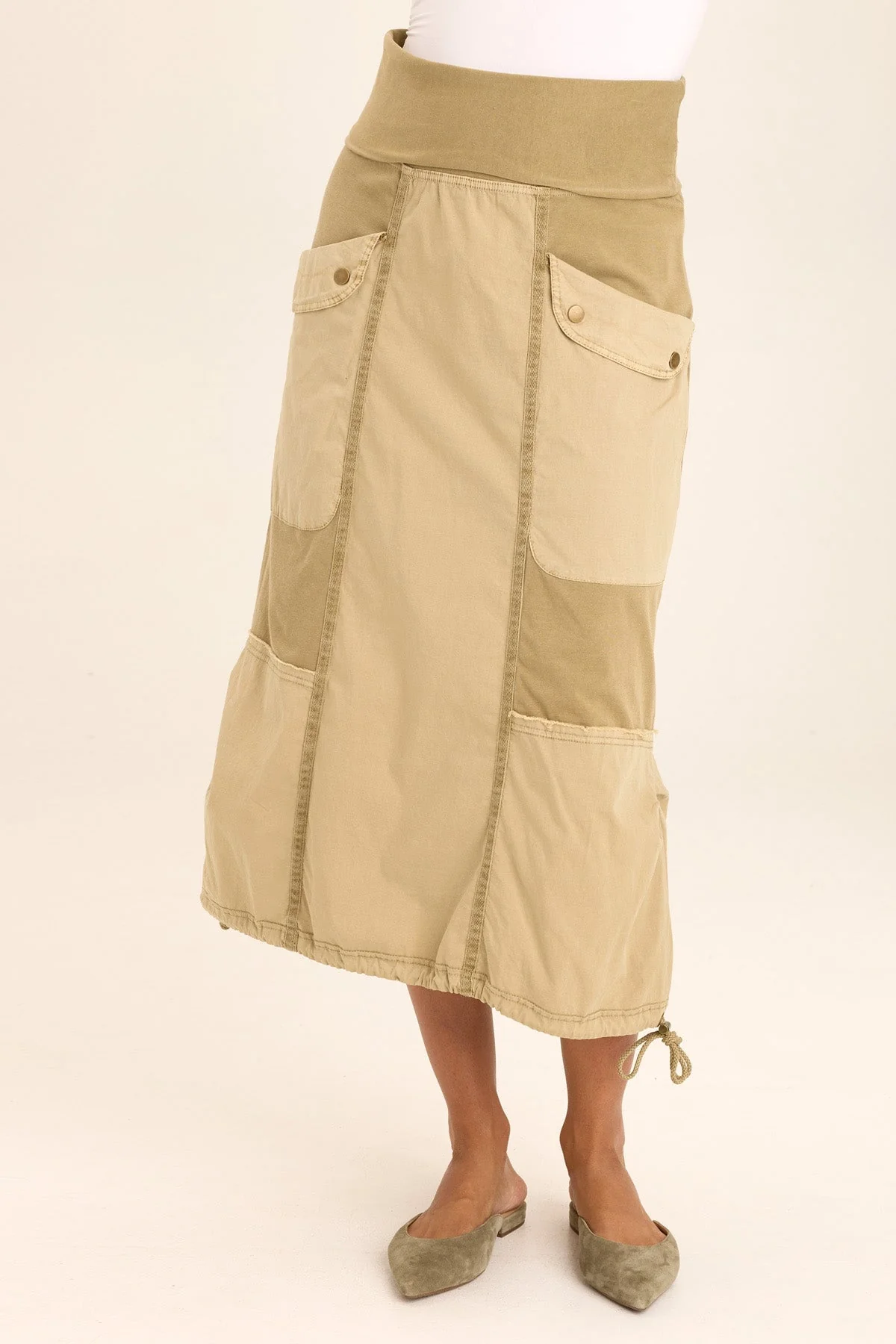 Image of Marconi Cargo Cinch Bubble Hem Midi Skirt