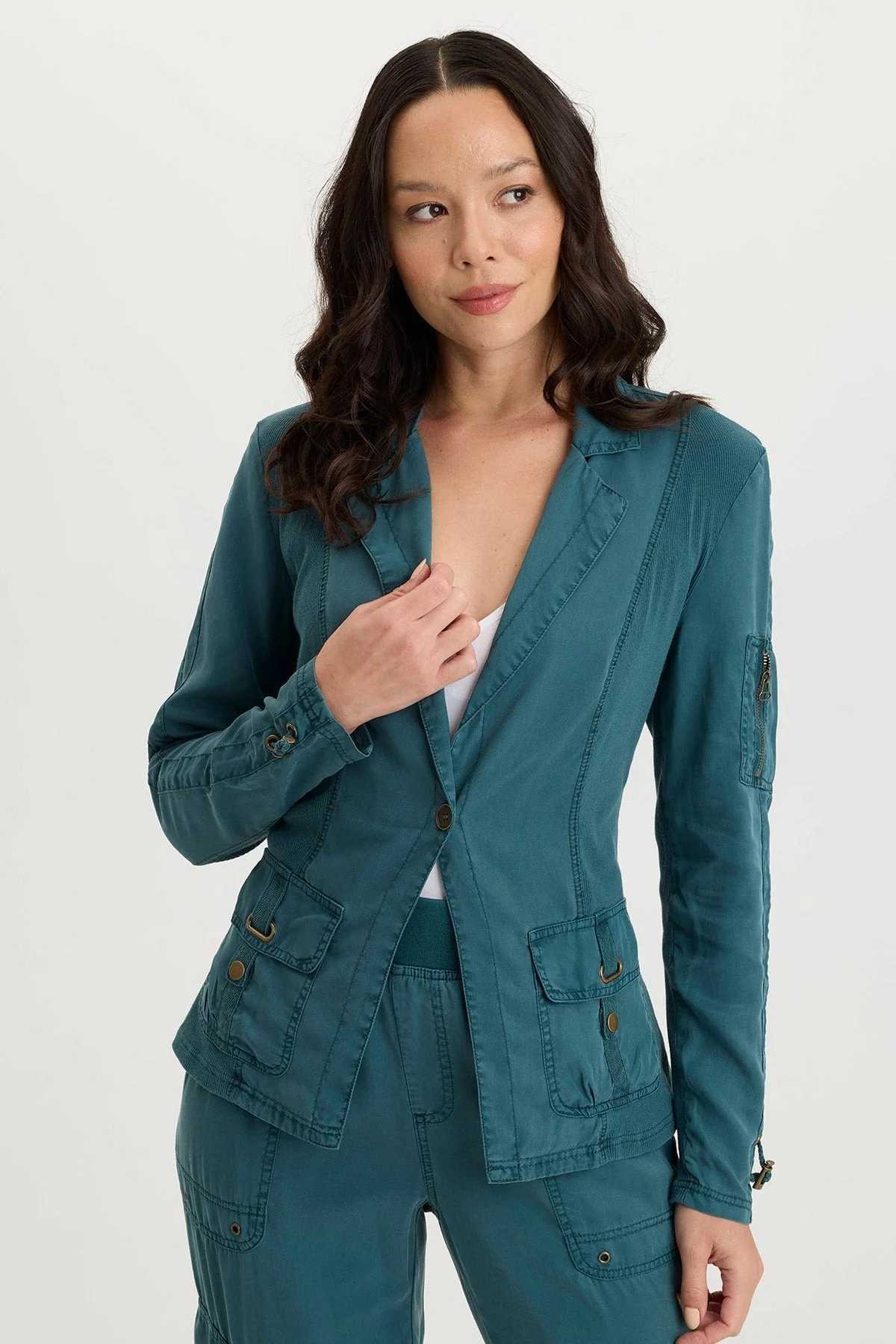 Image of Stratford Twill/Jersey 3/4-Sleeve Blazer Jacket