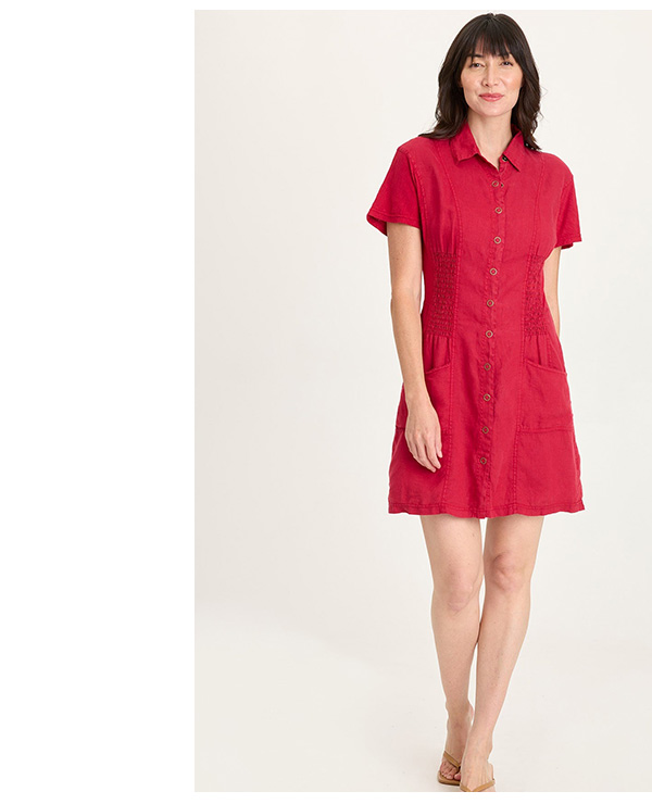 Mikel Linen Snap-Up Collared Dress