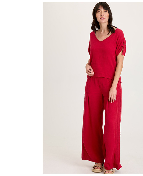 Milani Gauze Lace Trim V-Neck Top