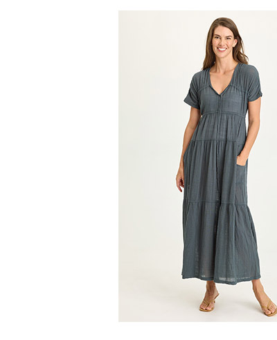 Ignatz Gauze Tiered V-Neck Dress  in Hawthorn Leaf