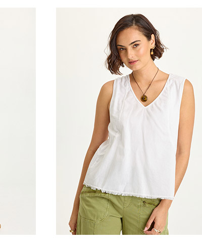 Mazie Linen/Jersey V-Neck Tank  in White
