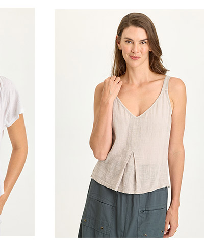 Hedley Gauze/Jersey Box Pleat Tank  in Clay Pot Pigment