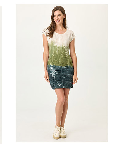 Aviana Stretch Poplin Ruched Mini Dress  in Tricolor Ombre Hawthorn