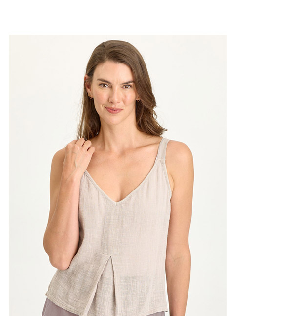 Hedley Gauze/Jersey Box Pleat Tank  in Clay Pot Pigment