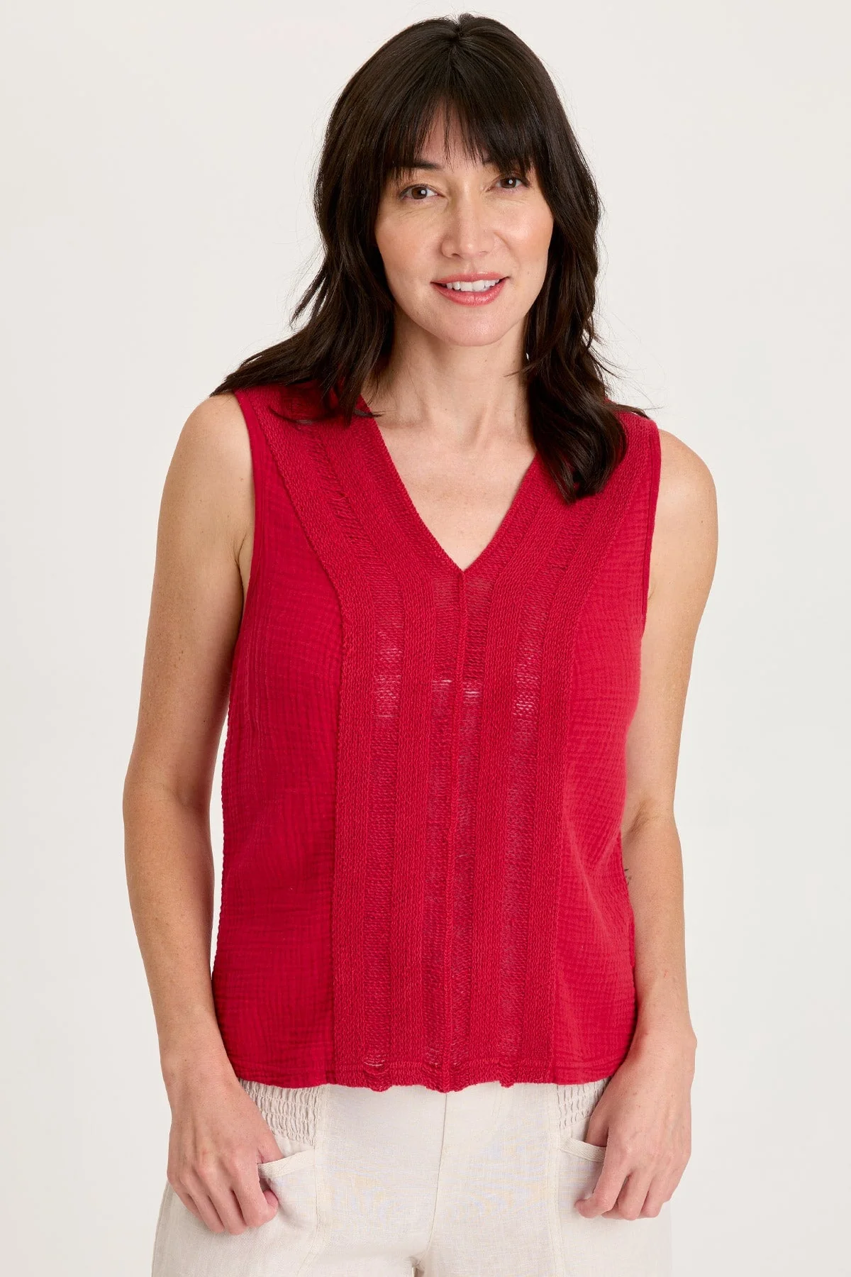 Image of Reid Gauze/Crochet V-Neck Tank