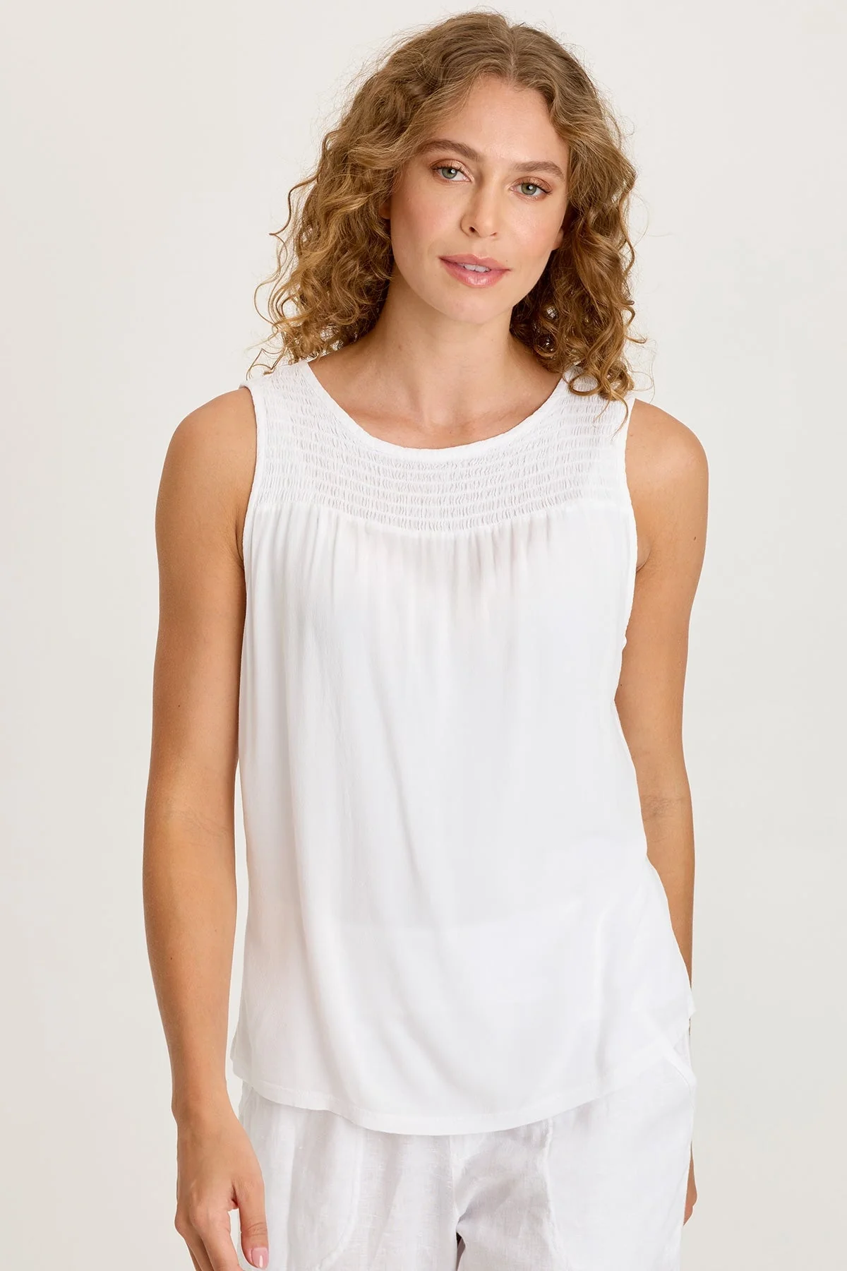 Image of Timo Crepe Smocked Neckline Tank