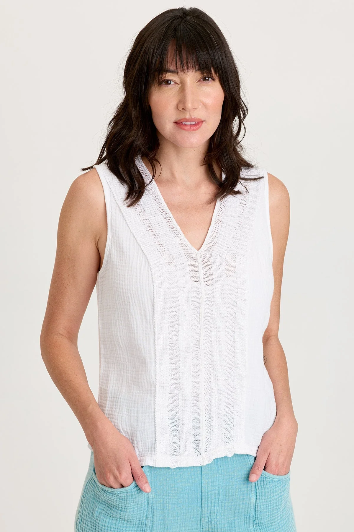 Image of Reid Gauze/Crochet V-Neck Tank