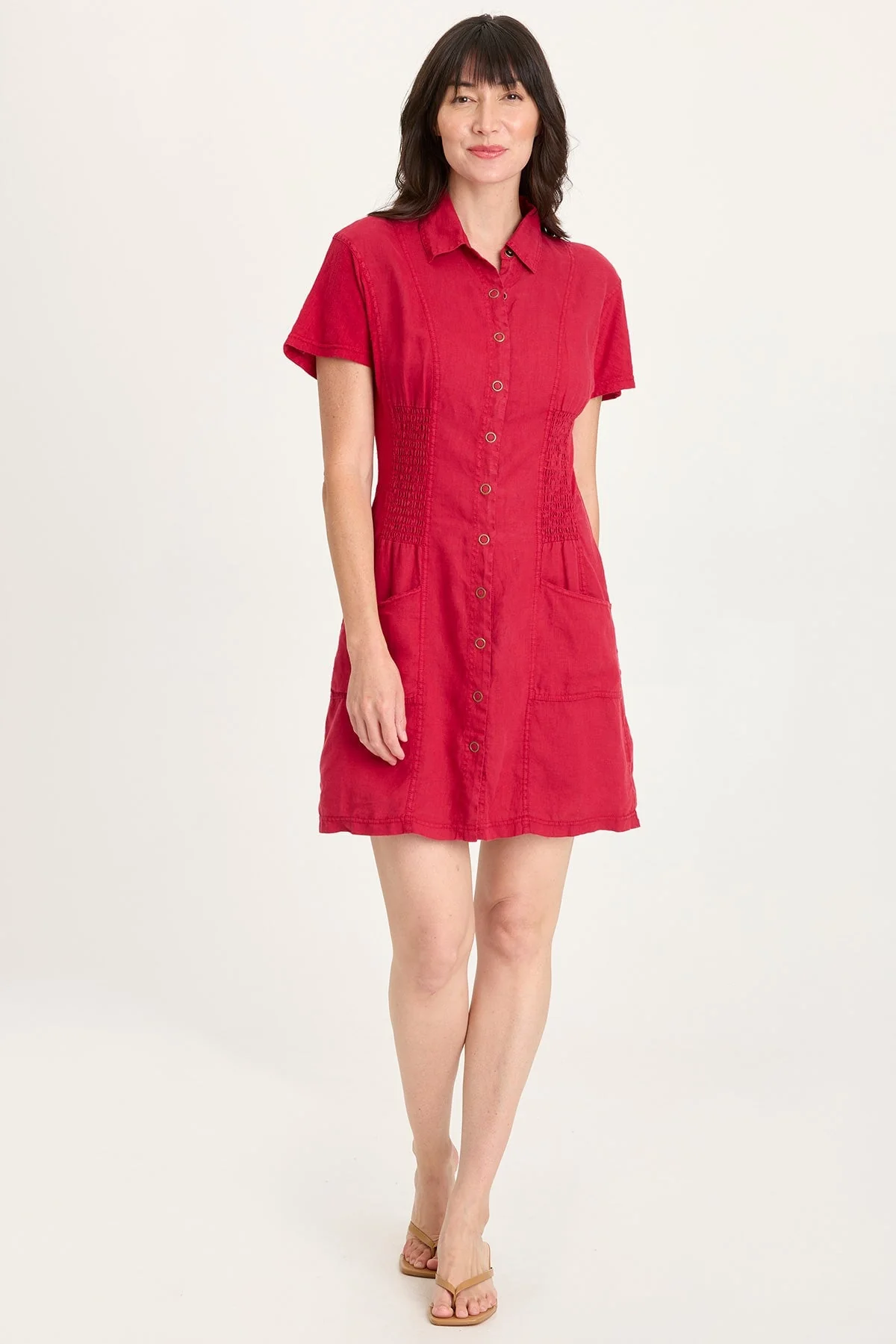 Image of Mikel Linen Snap-Up Collared Dress