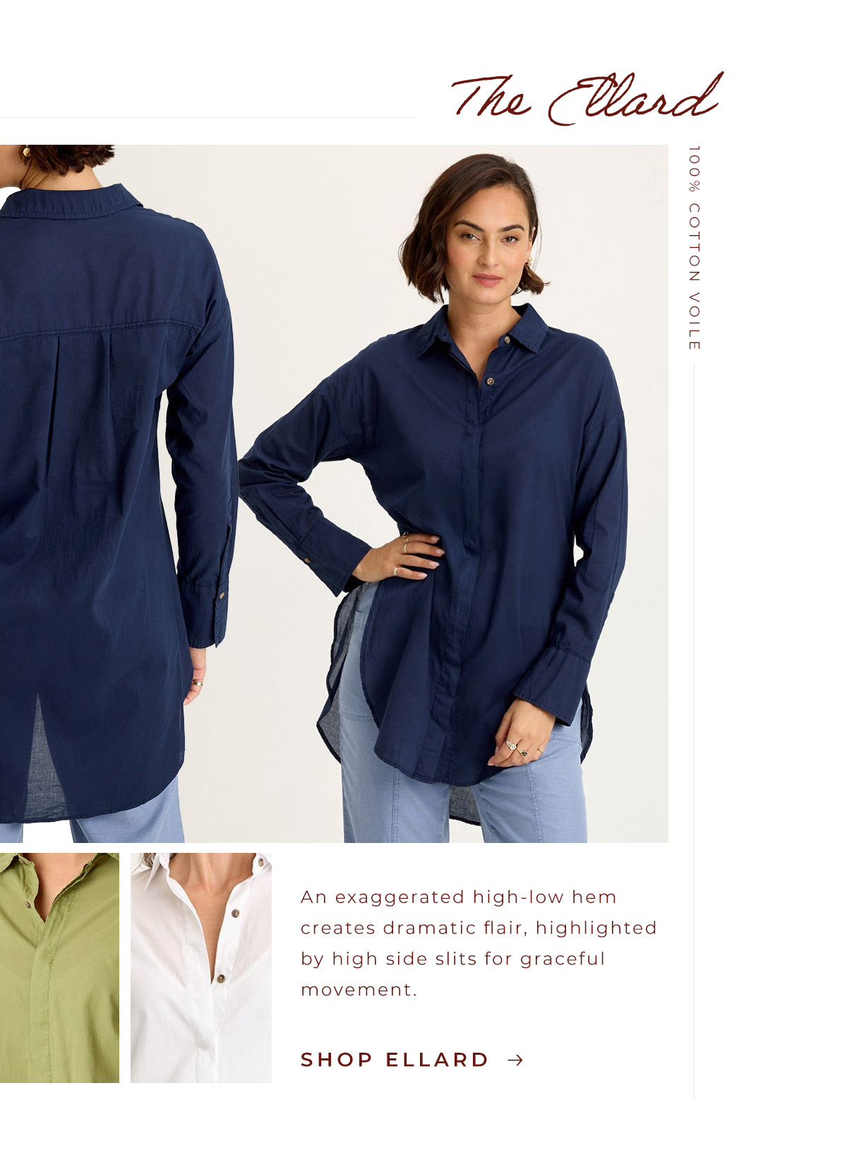 Ellard Voile High-Low Button-Up Blouse