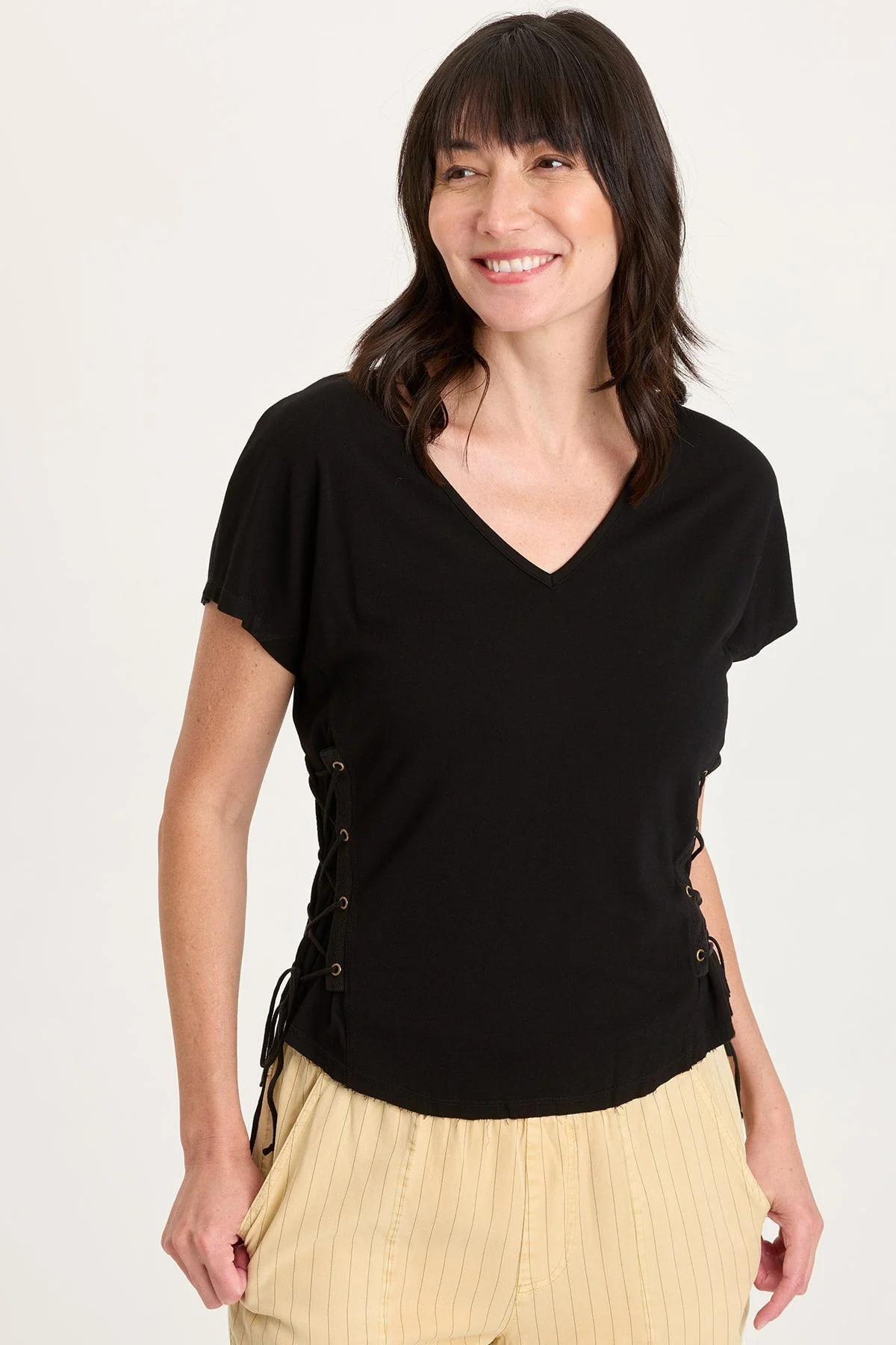 Image of Sandro Jersey Lace-Up Top