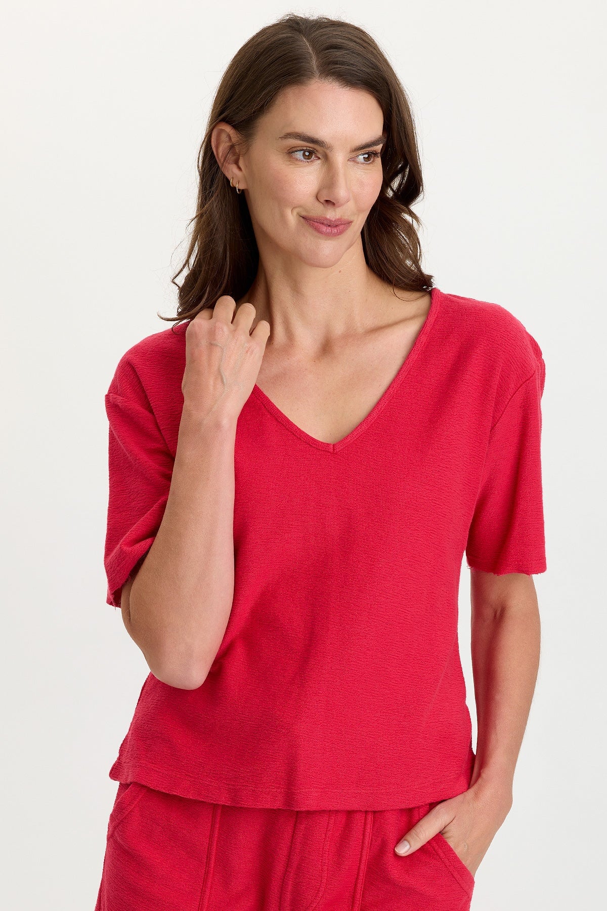 Image of Lorn Crepe Knit V-Neck Tee